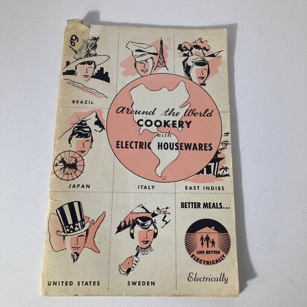 Vintage MCM 1958 Cookbook Around The‎ World Cookery w Electric Housewares 6 x 9"